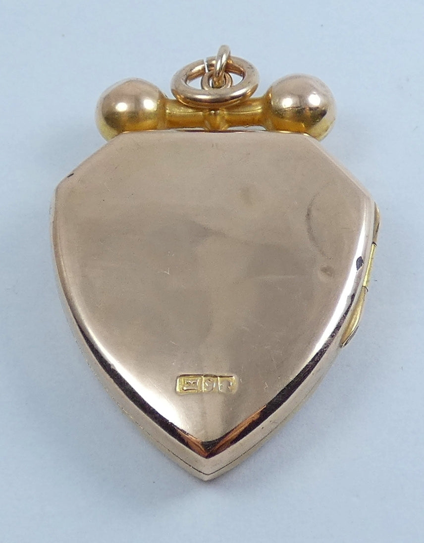 Antique Victorian 1890 Solid 9ct Yellow Gold Large Shield Photo Locket Pendant