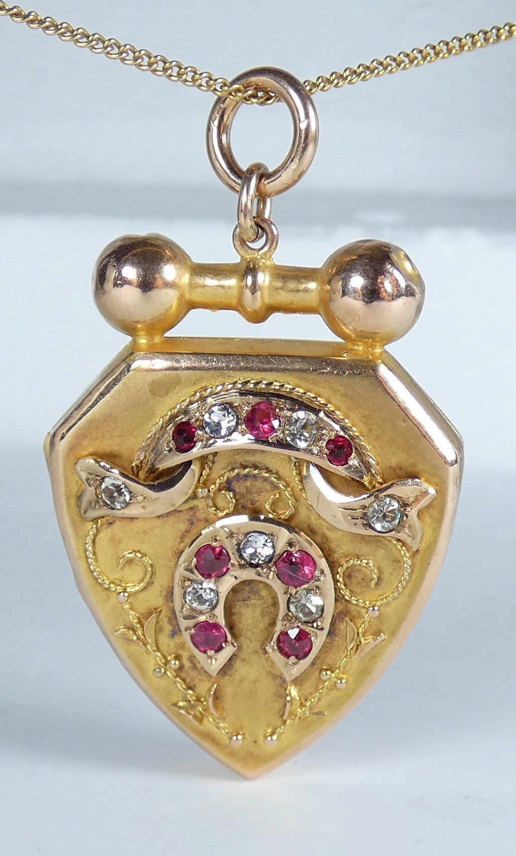 Antique Victorian 1890 Solid 9ct Yellow Gold Large Shield Photo Locket Pendant