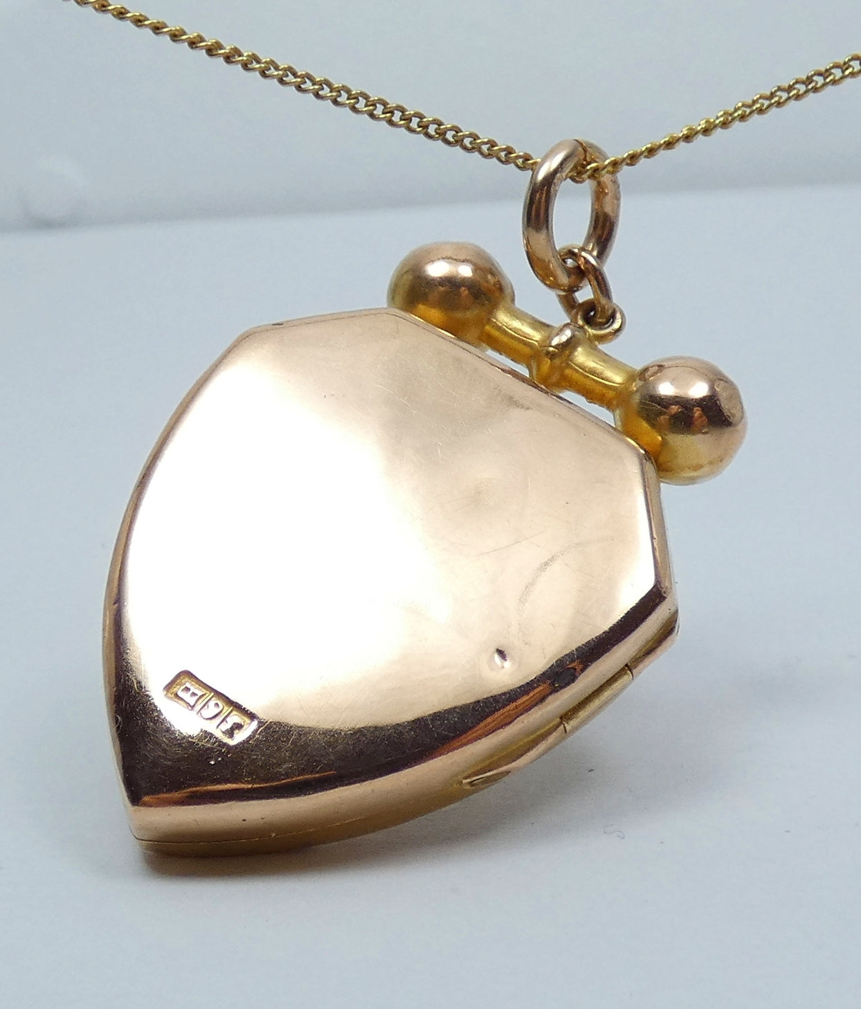 Antique Victorian 1890 Solid 9ct Yellow Gold Large Shield Photo Locket Pendant