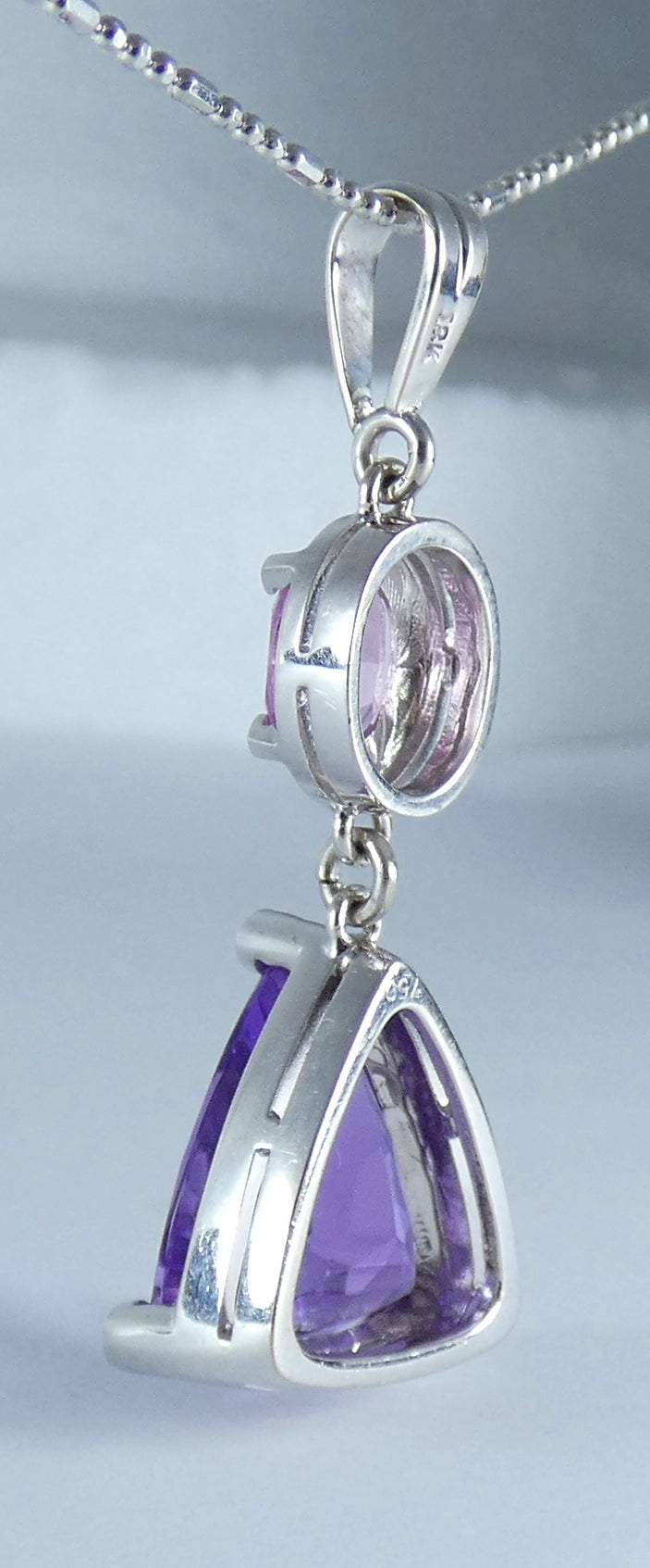 Large Solid 18ct White Gold Amethyst Pink Sapphire & Diamond Necklace Pendant