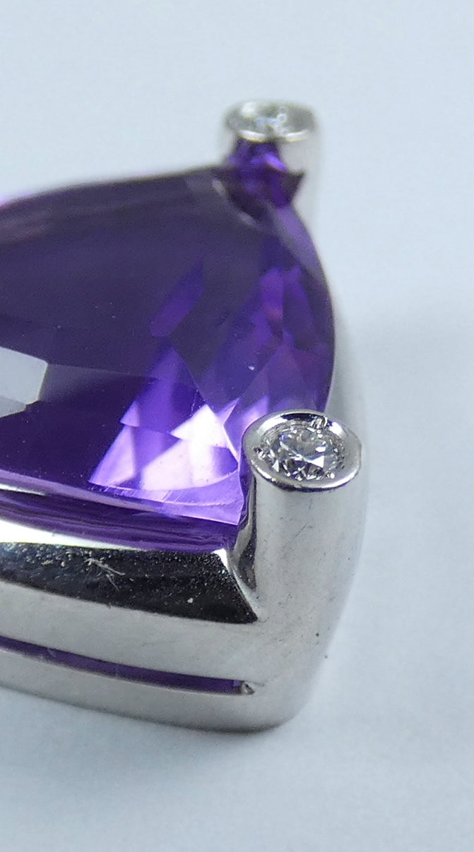 Large Solid 18ct White Gold Amethyst Pink Sapphire & Diamond Necklace Pendant