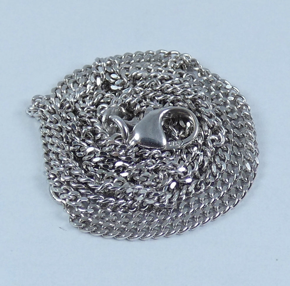 Solid 9ct White Gold 1.5mm Flat Cuban Curb Link 51cm 20" Chain Necklace Clasp
