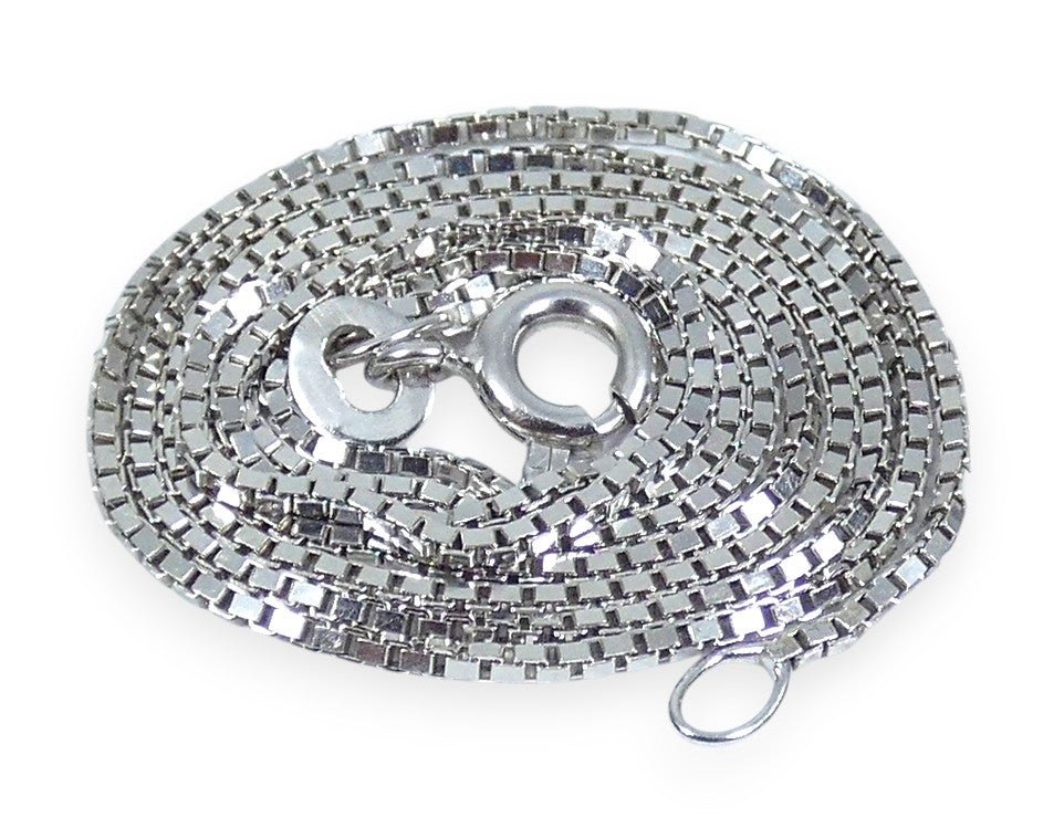 Italian Solid 9ct White Gold 1mm Box Link 45cm 17.5" Chain Necklace Bolt Clasp