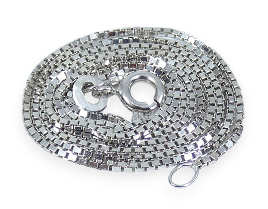 Italian Solid 9ct White Gold 1mm Box Link 45cm 17.5" Chain Necklace Bolt Clasp