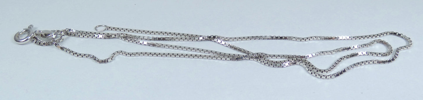Italian Solid 9ct White Gold 1mm Box Link 45cm 17.5" Chain Necklace Bolt Clasp