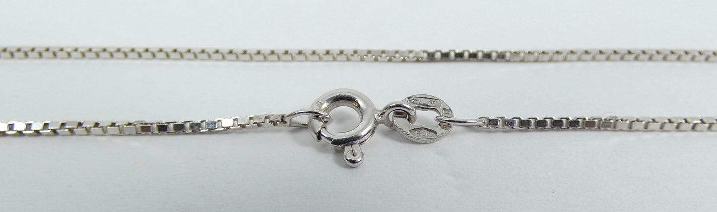 Italian Solid 9ct White Gold 1mm Box Link 45cm 17.5" Chain Necklace Bolt Clasp