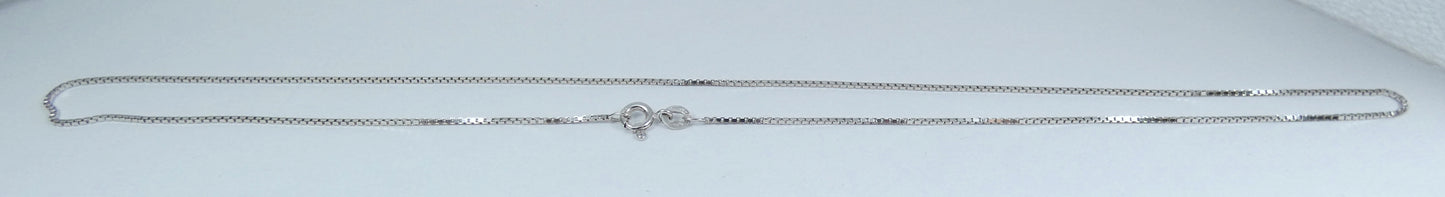 Italian Solid 9ct White Gold 1mm Box Link 45cm 17.5" Chain Necklace Bolt Clasp