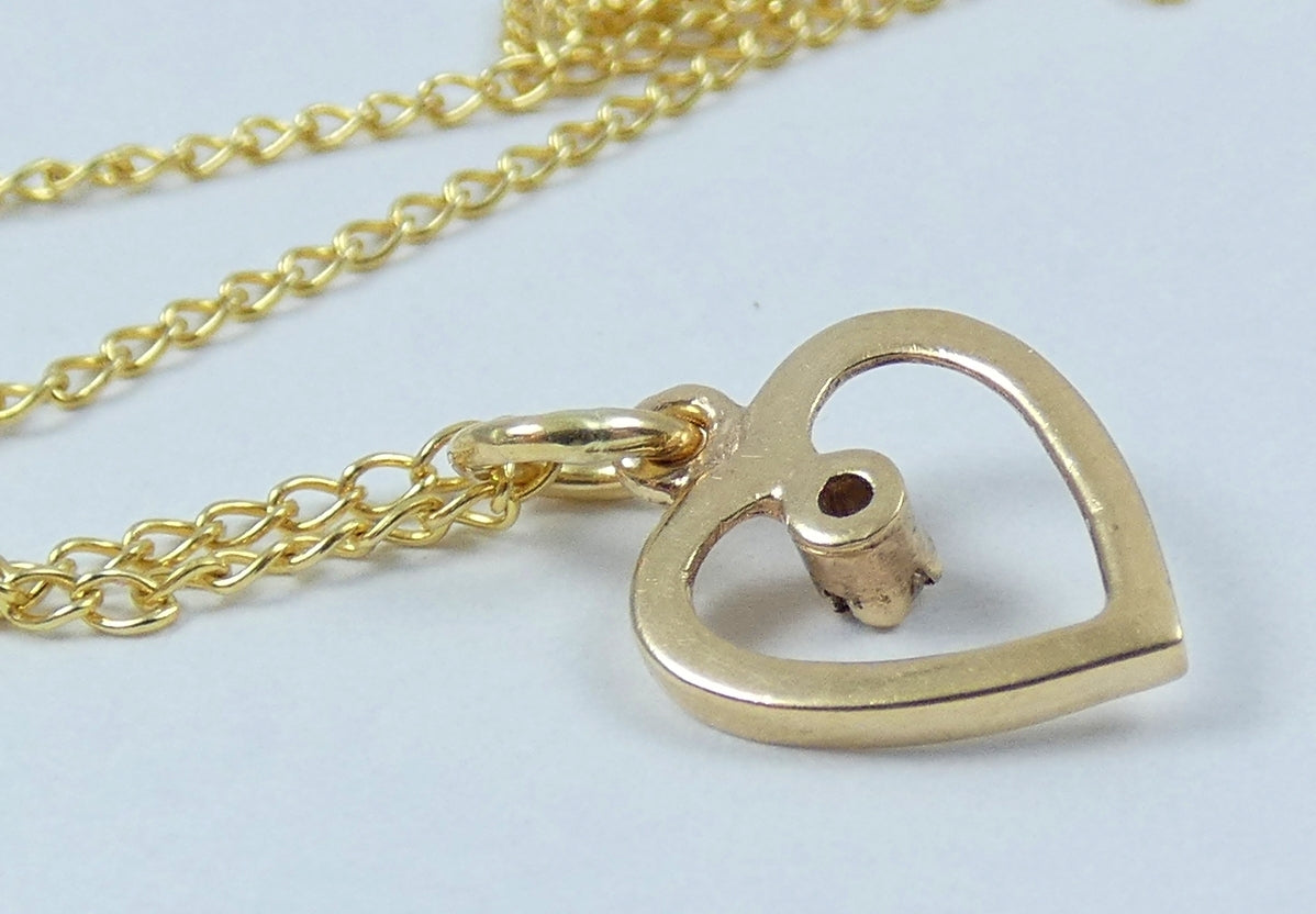 Solid 9ct Yellow Gold Diamond Heart Pendant Necklace 46cm 18" Curb Link Chain