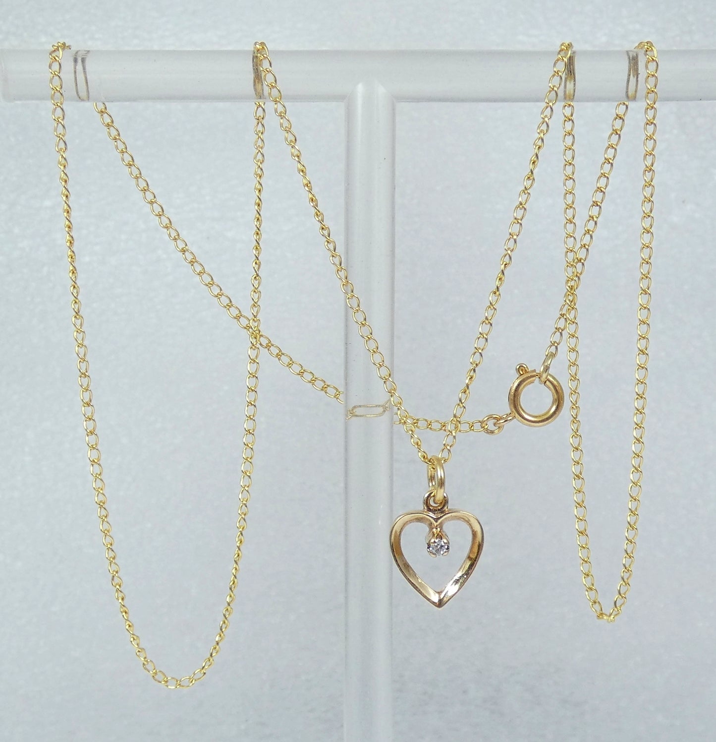 Solid 9ct Yellow Gold Diamond Heart Pendant Necklace 46cm 18" Curb Link Chain