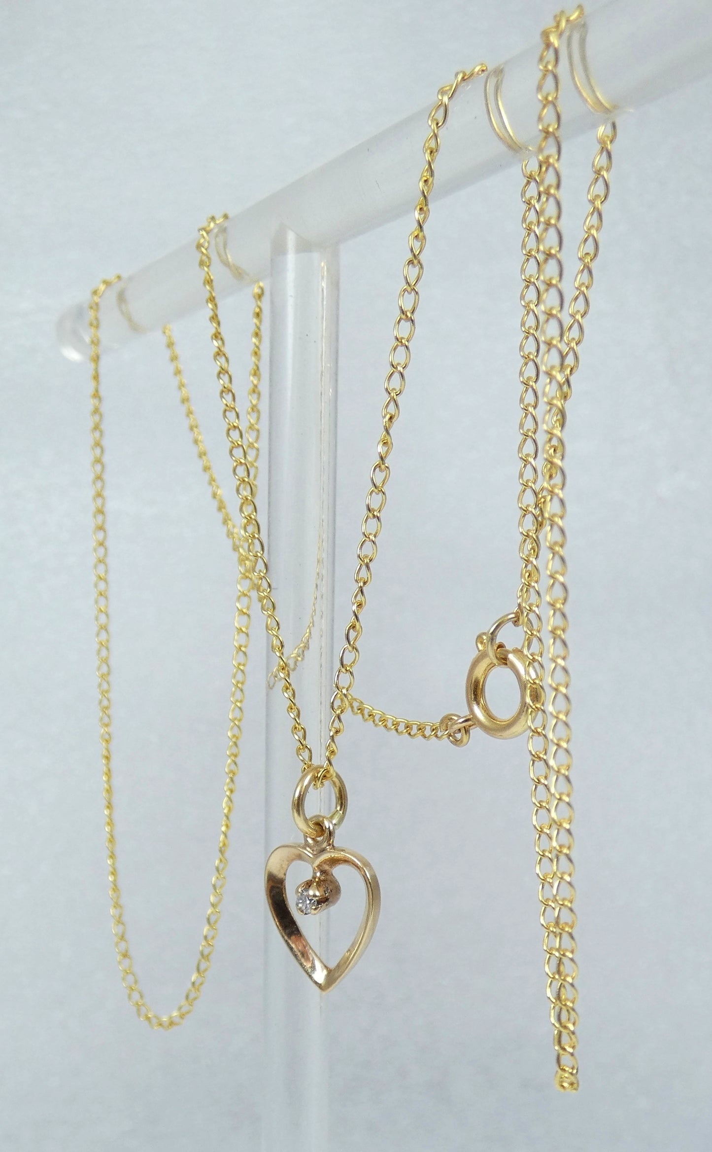 Solid 9ct Yellow Gold Diamond Heart Pendant Necklace 46cm 18" Curb Link Chain