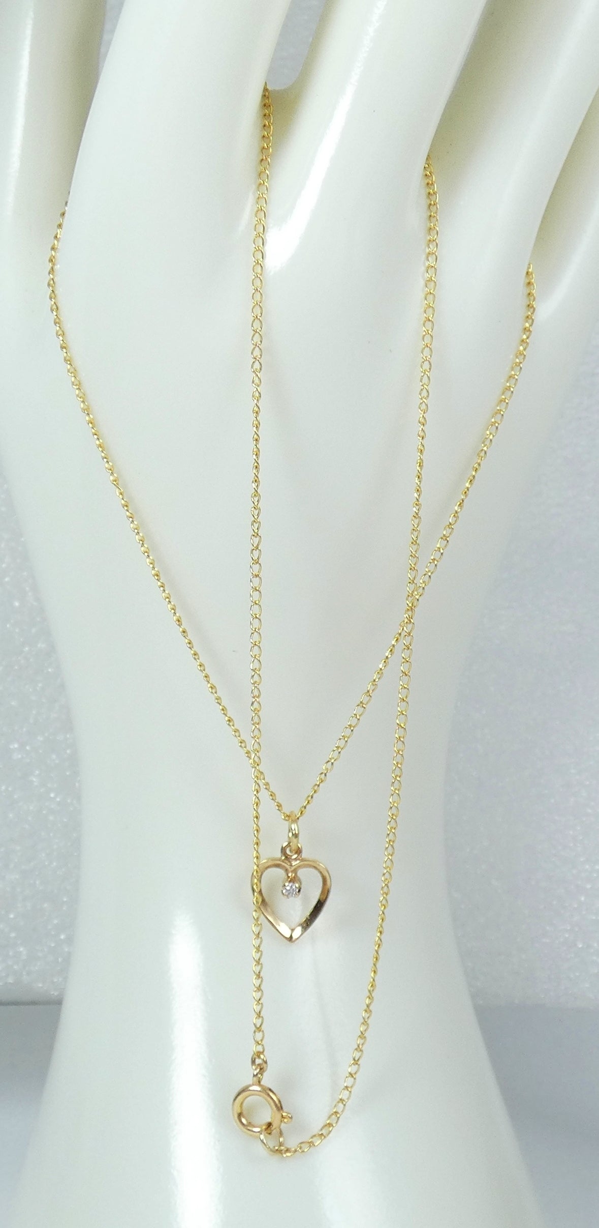 Solid 9ct Yellow Gold Diamond Heart Pendant Necklace 46cm 18" Curb Link Chain