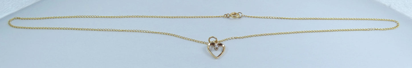 Solid 9ct Yellow Gold Diamond Heart Pendant Necklace 46cm 18" Curb Link Chain