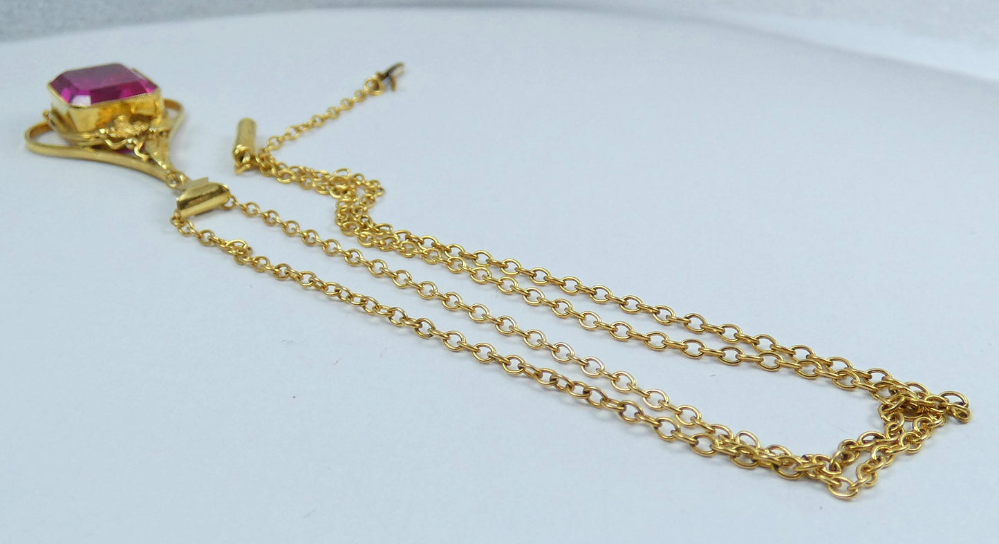 Antique Edwardian Solid 9ct Yellow Gold Ruby Pendant 41cm 16" Cable Necklace Red
