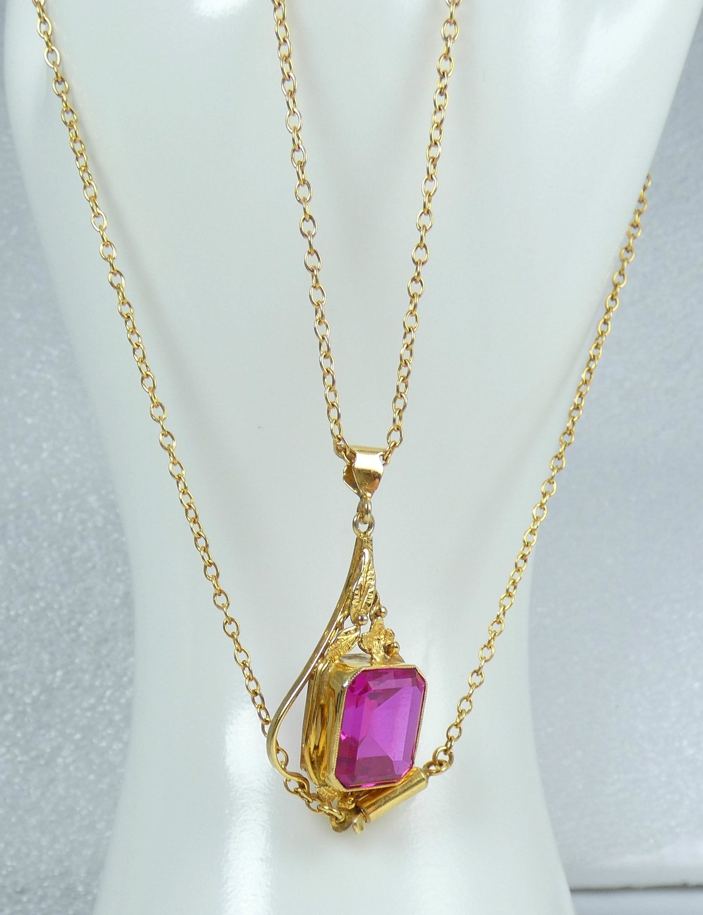 Antique Edwardian Solid 9ct Yellow Gold Ruby Pendant 41cm 16" Cable Necklace Red