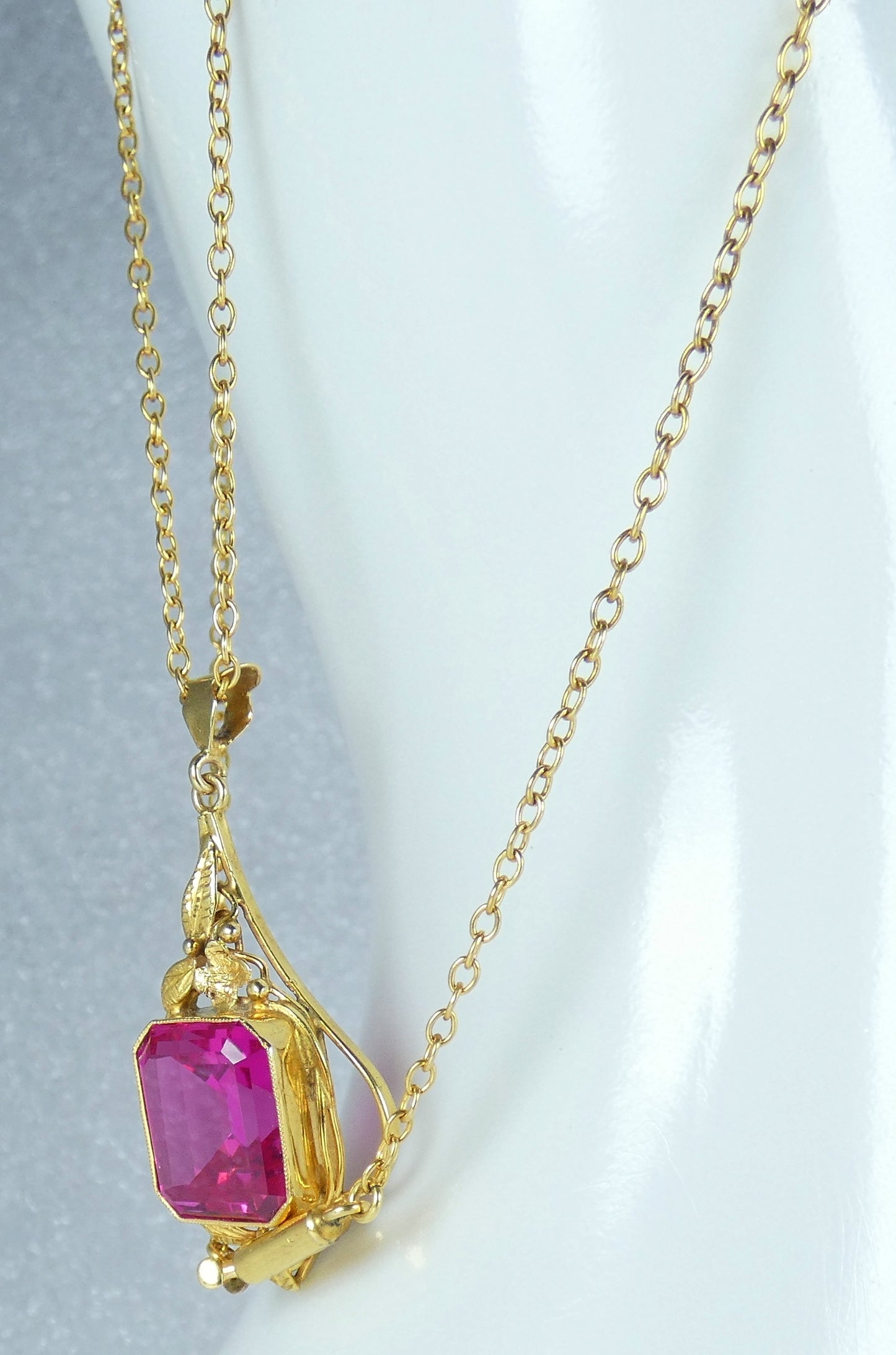 Antique Edwardian Solid 9ct Yellow Gold Ruby Pendant 41cm 16" Cable Necklace Red