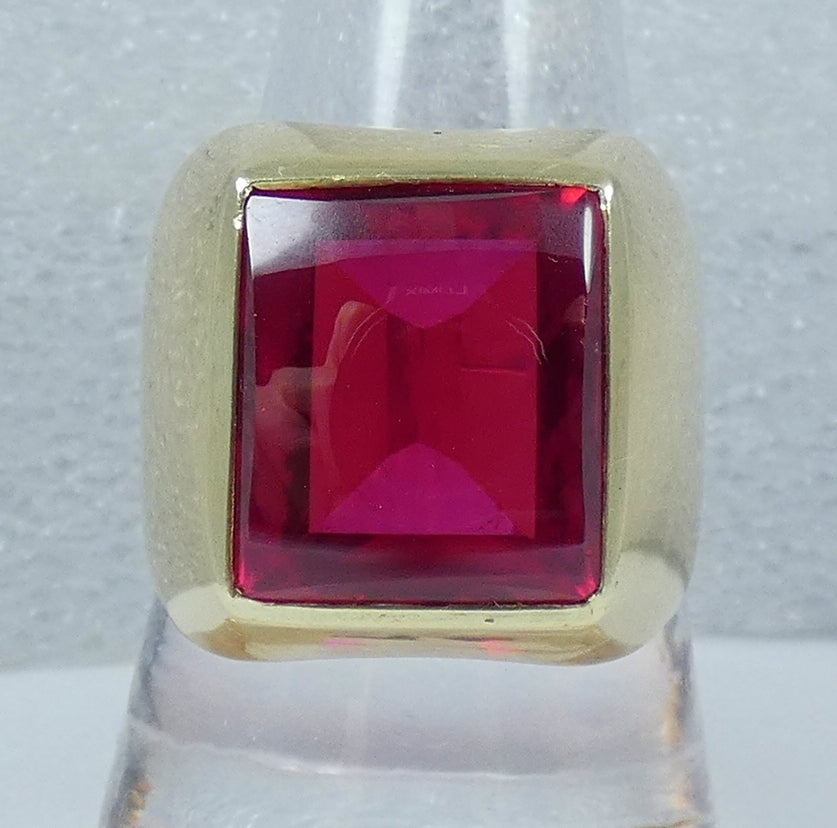Heavy Soviet Solid 14ct Yellow Gold Ruby Signet Cocktail Ring 11 V 64 13.77gm
