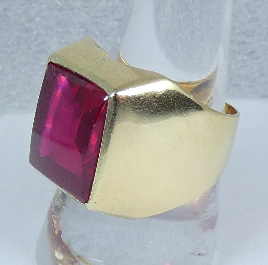 Heavy Soviet Solid 14ct Yellow Gold Ruby Signet Cocktail Ring 11 V 64 13.77gm