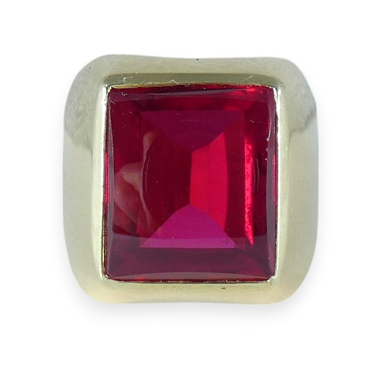 Heavy Soviet Solid 14ct Yellow Gold Ruby Signet Cocktail Ring 11 V 64 13.77gm
