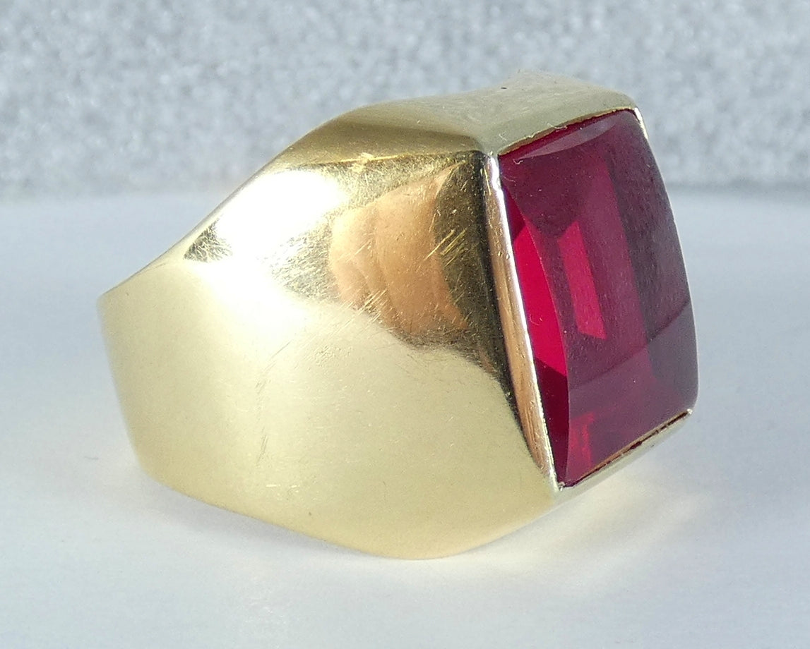 Heavy Soviet Solid 14ct Yellow Gold Ruby Signet Cocktail Ring 11 V 64 13.77gm