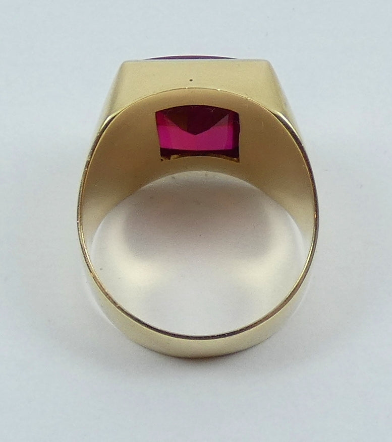 Heavy Soviet Solid 14ct Yellow Gold Ruby Signet Cocktail Ring 11 V 64 13.77gm