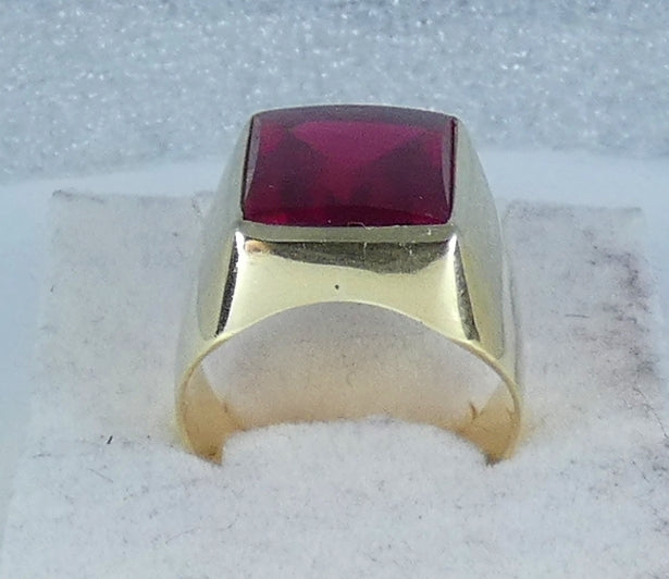 Heavy Soviet Solid 14ct Yellow Gold Ruby Signet Cocktail Ring 11 V 64 13.77gm