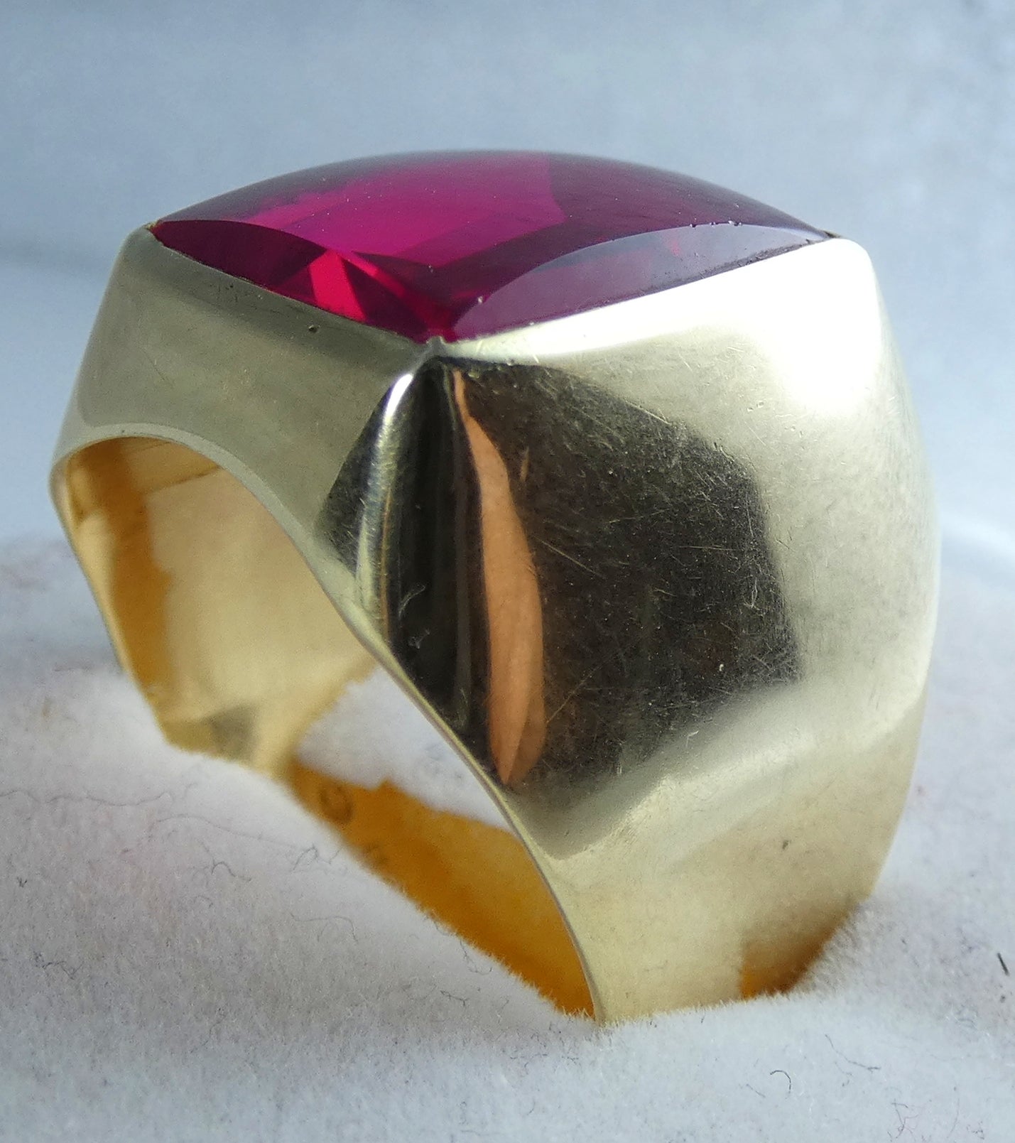 Heavy Soviet Solid 14ct Yellow Gold Ruby Signet Cocktail Ring 11 V 64 13.77gm