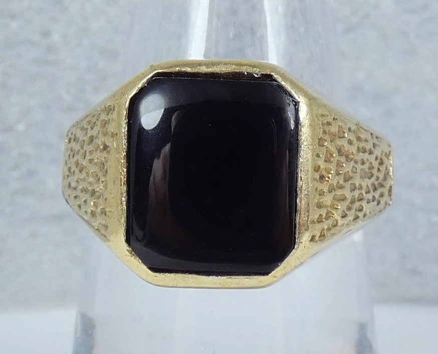 Vintage Heavy 1977 Solid 9ct Yellow Gold & Onyx Signet Cocktail Ring Size 8 P 56