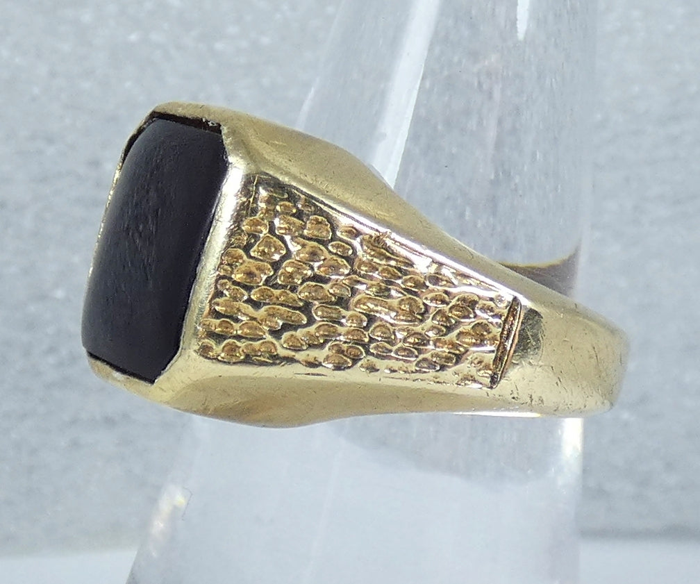 Vintage Heavy 1977 Solid 9ct Yellow Gold & Onyx Signet Cocktail Ring Size 8 P 56