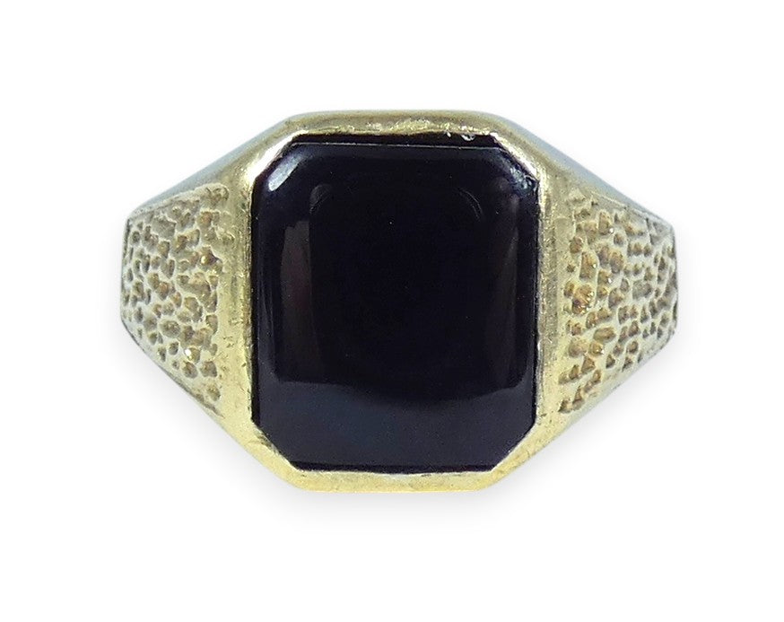Vintage Heavy 1977 Solid 9ct Yellow Gold & Onyx Signet Cocktail Ring Size 8 P 56