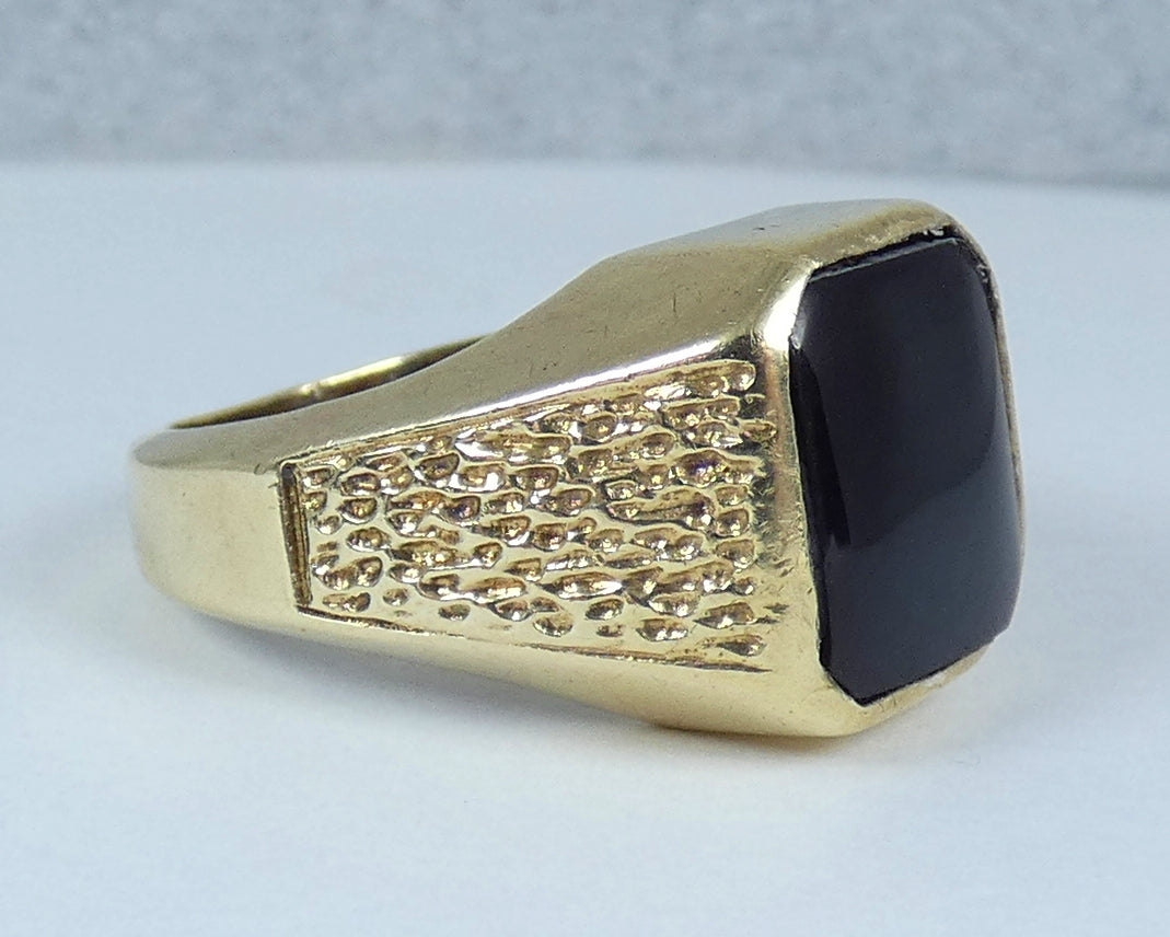 Vintage Heavy 1977 Solid 9ct Yellow Gold & Onyx Signet Cocktail Ring Size 8 P 56