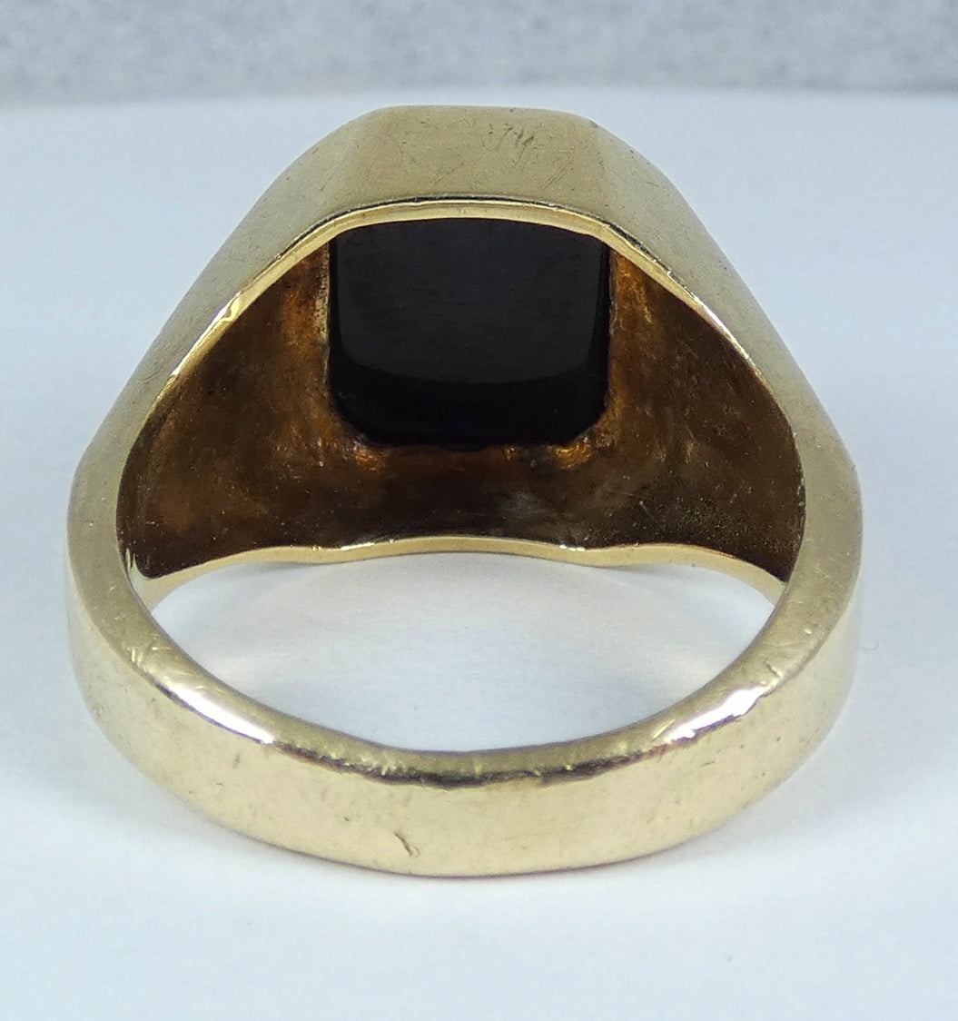 Vintage Heavy 1977 Solid 9ct Yellow Gold & Onyx Signet Cocktail Ring Size 8 P 56