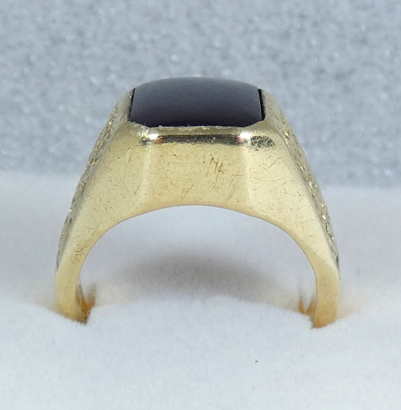 Vintage Heavy 1977 Solid 9ct Yellow Gold & Onyx Signet Cocktail Ring Size 8 P 56