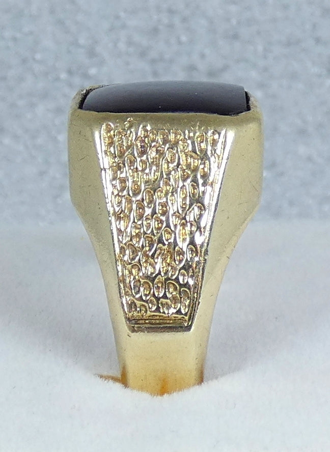 Vintage Heavy 1977 Solid 9ct Yellow Gold & Onyx Signet Cocktail Ring Size 8 P 56