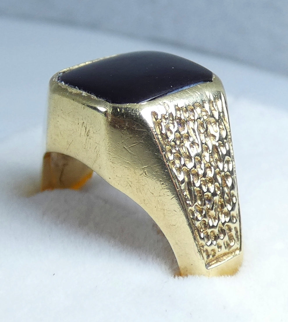 Vintage Heavy 1977 Solid 9ct Yellow Gold & Onyx Signet Cocktail Ring Size 8 P 56