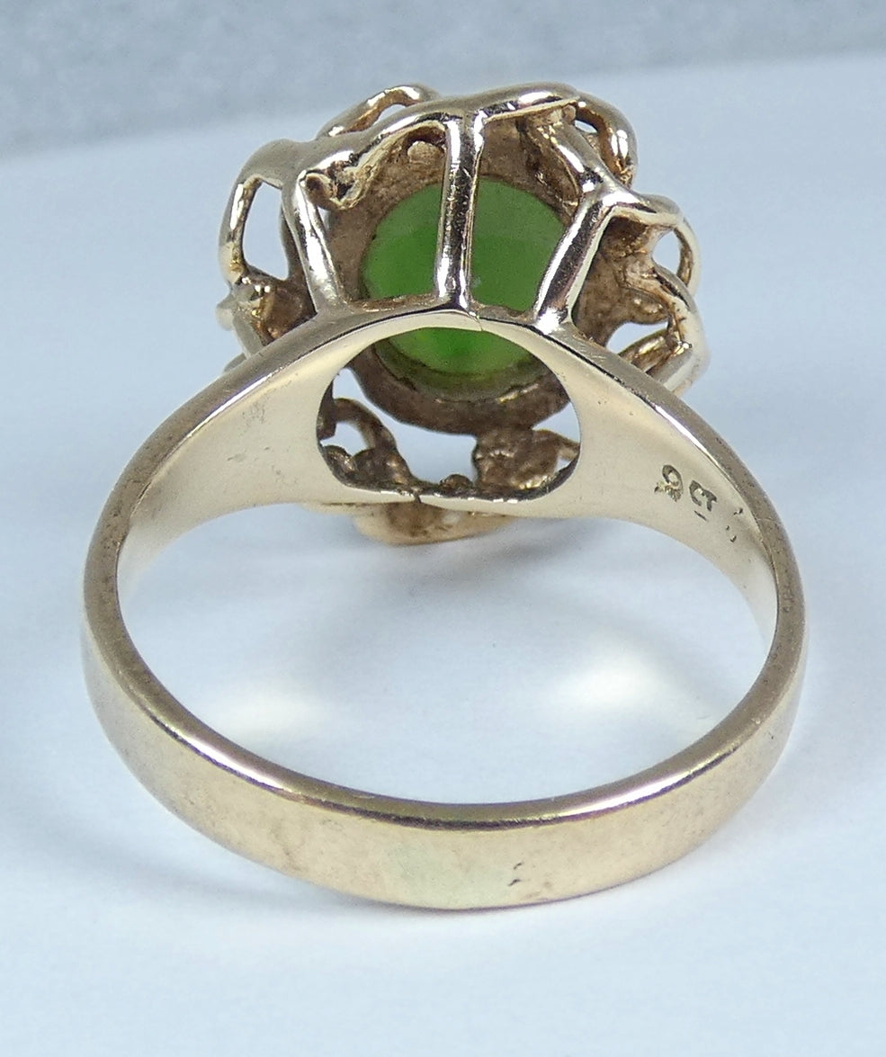 Vintage Solid 9ct Yellow Gold Green Jadeite Jade Cocktail Dress Ring Size 8 P 56