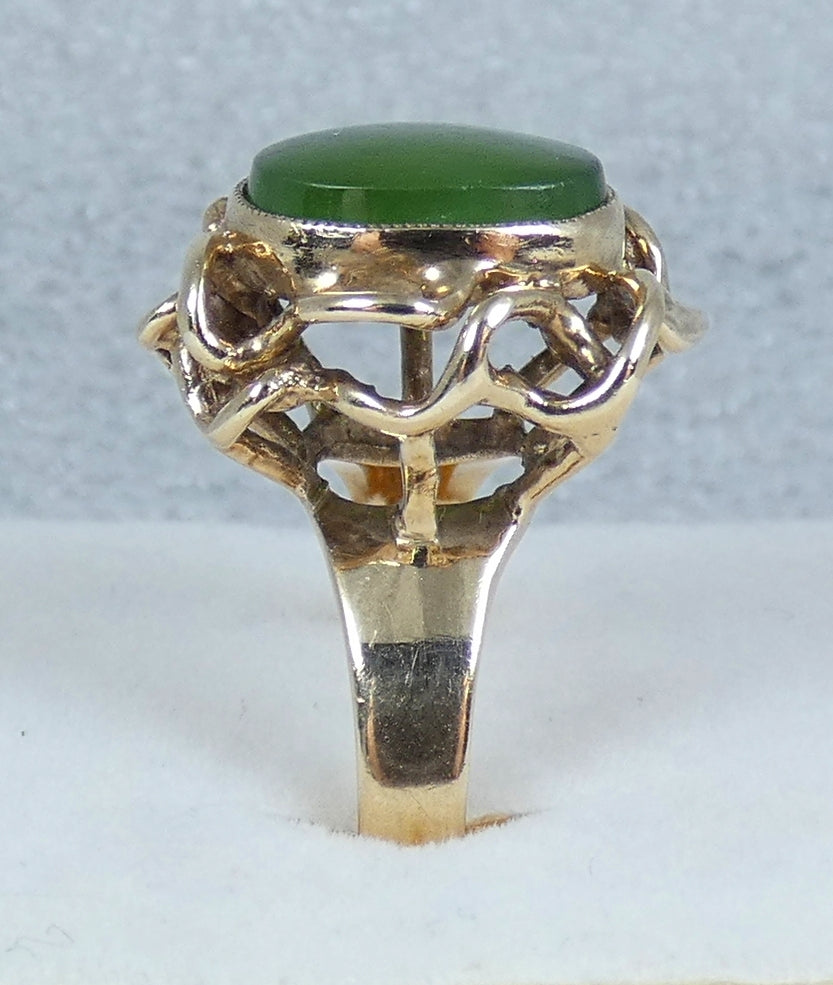 Vintage Solid 9ct Yellow Gold Green Jadeite Jade Cocktail Dress Ring Size 8 P 56