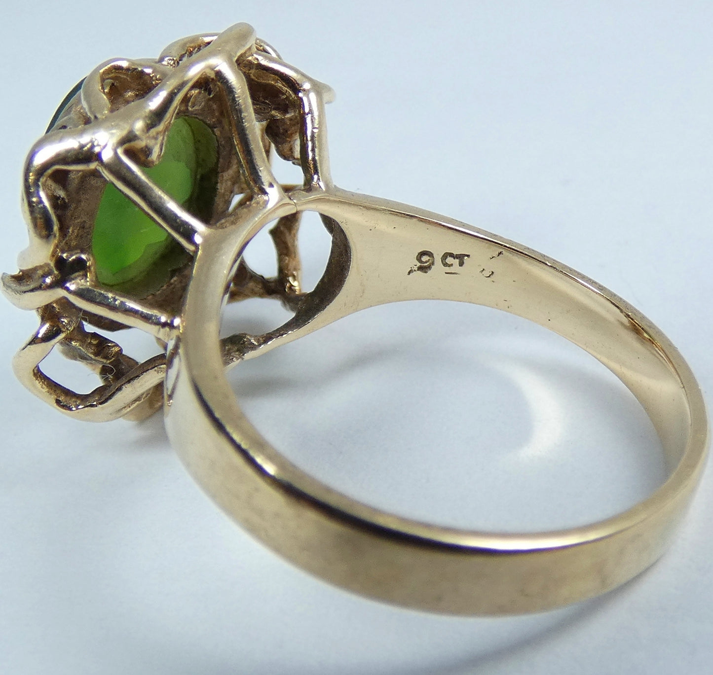 Vintage Solid 9ct Yellow Gold Green Jadeite Jade Cocktail Dress Ring Size 8 P 56