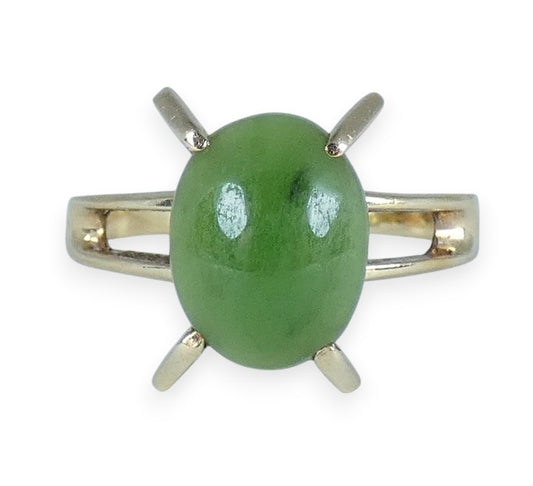 Vintage Retro Solid 9ct Yellow Gold Green Jade Cocktail Dress Ring Size 7.5 O 55