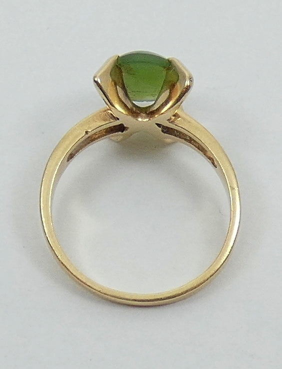 Vintage Retro Solid 9ct Yellow Gold Green Jade Cocktail Dress Ring Size 7.5 O 55