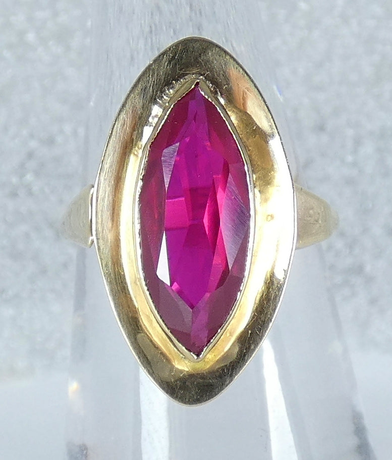 Antique Vintage 9ct Yellow Gold Marquise Ruby Cocktail Dress Ring Size 6 L 51