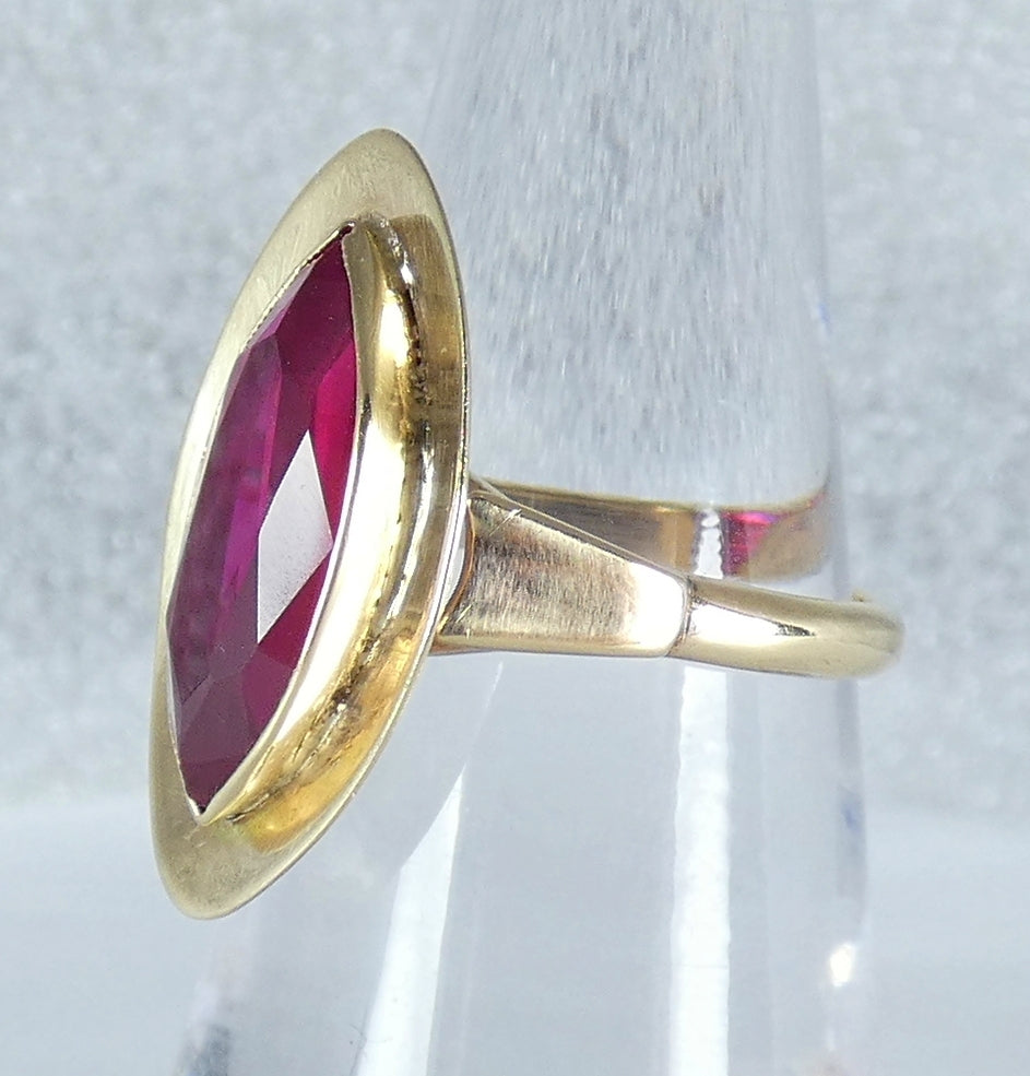 Antique Vintage 9ct Yellow Gold Marquise Ruby Cocktail Dress Ring Size 6 L 51