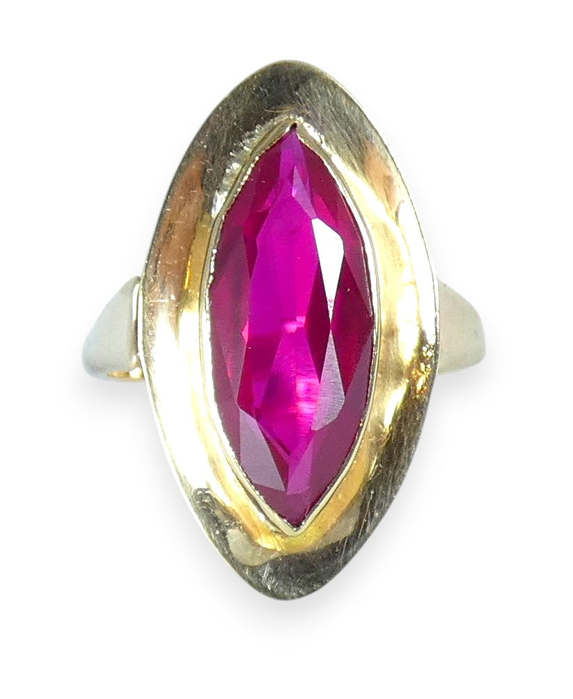 Antique Vintage 9ct Yellow Gold Marquise Ruby Cocktail Dress Ring Size 6 L 51