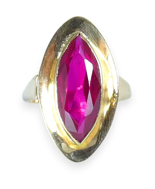 Antique Vintage 9ct Yellow Gold Marquise Ruby Cocktail Dress Ring Size 6 L 51