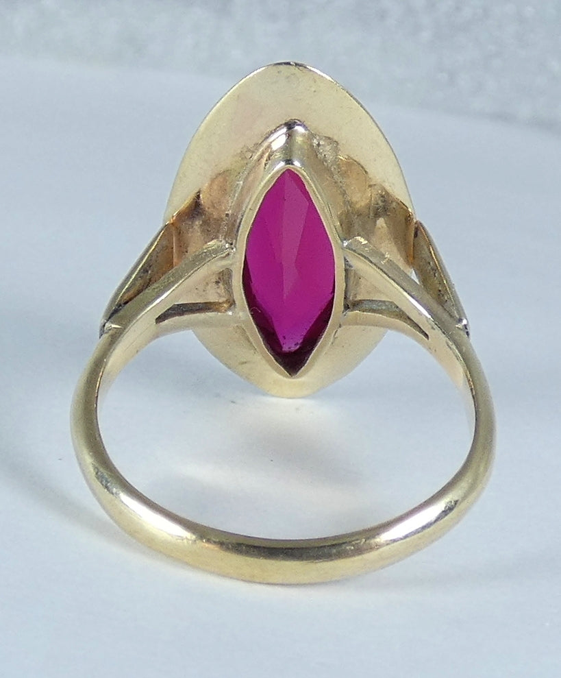 Antique Vintage 9ct Yellow Gold Marquise Ruby Cocktail Dress Ring Size 6 L 51