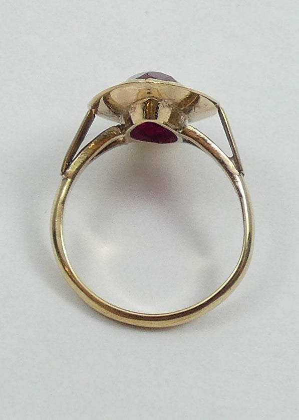 Antique Vintage 9ct Yellow Gold Marquise Ruby Cocktail Dress Ring Size 6 L 51