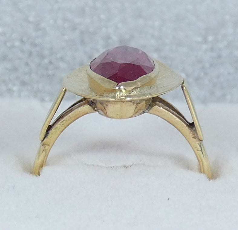 Antique Vintage 9ct Yellow Gold Marquise Ruby Cocktail Dress Ring Size 6 L 51