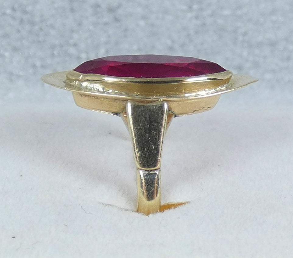 Antique Vintage 9ct Yellow Gold Marquise Ruby Cocktail Dress Ring Size 6 L 51