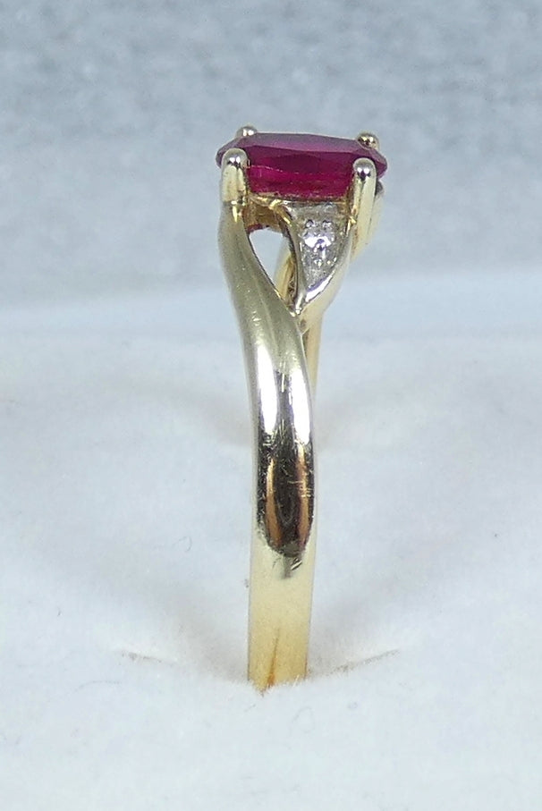 Modern Solid 9ct Yellow Gold Pink Oval Ruby & Diamond Dress Ring Size 7.5 O 55