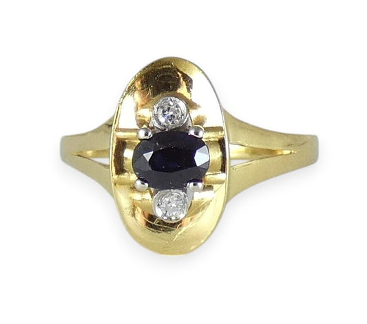 Vintage Italian Solid 18ct Yellow Gold Sapphire & Diamond Dress Ring Size 6 L 51