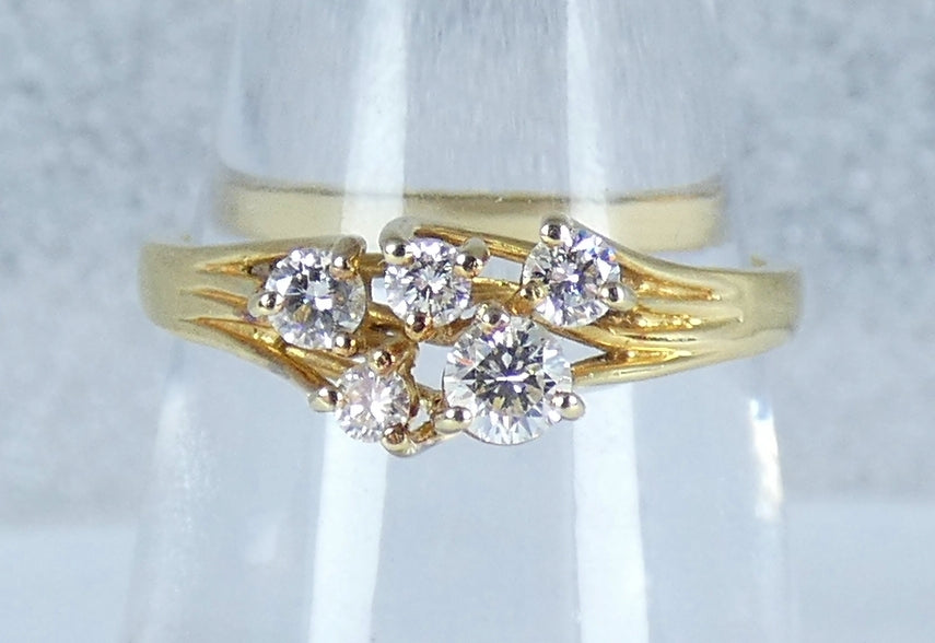 Solid 18ct Yellow Gold 0.33ct Diamond Cluster Dress Engagement Ring Size 7 N 54